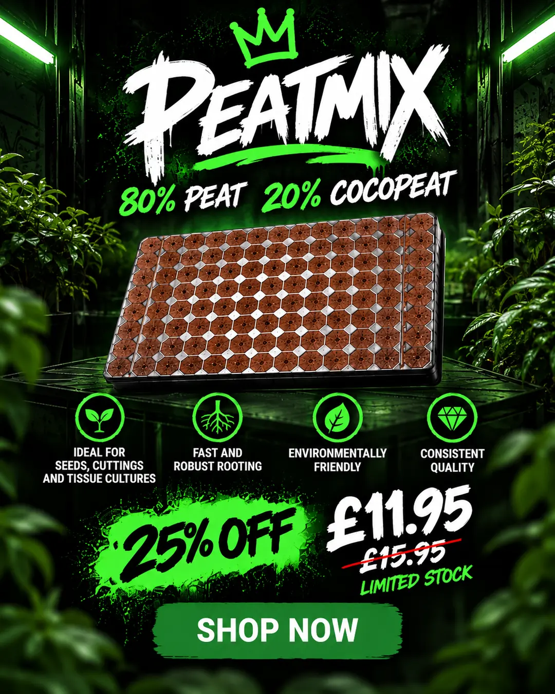 Plug Life 80/20 Peat Mix, tray of 104 — now £11.95, was £15.95, 25% off. Shop now.
